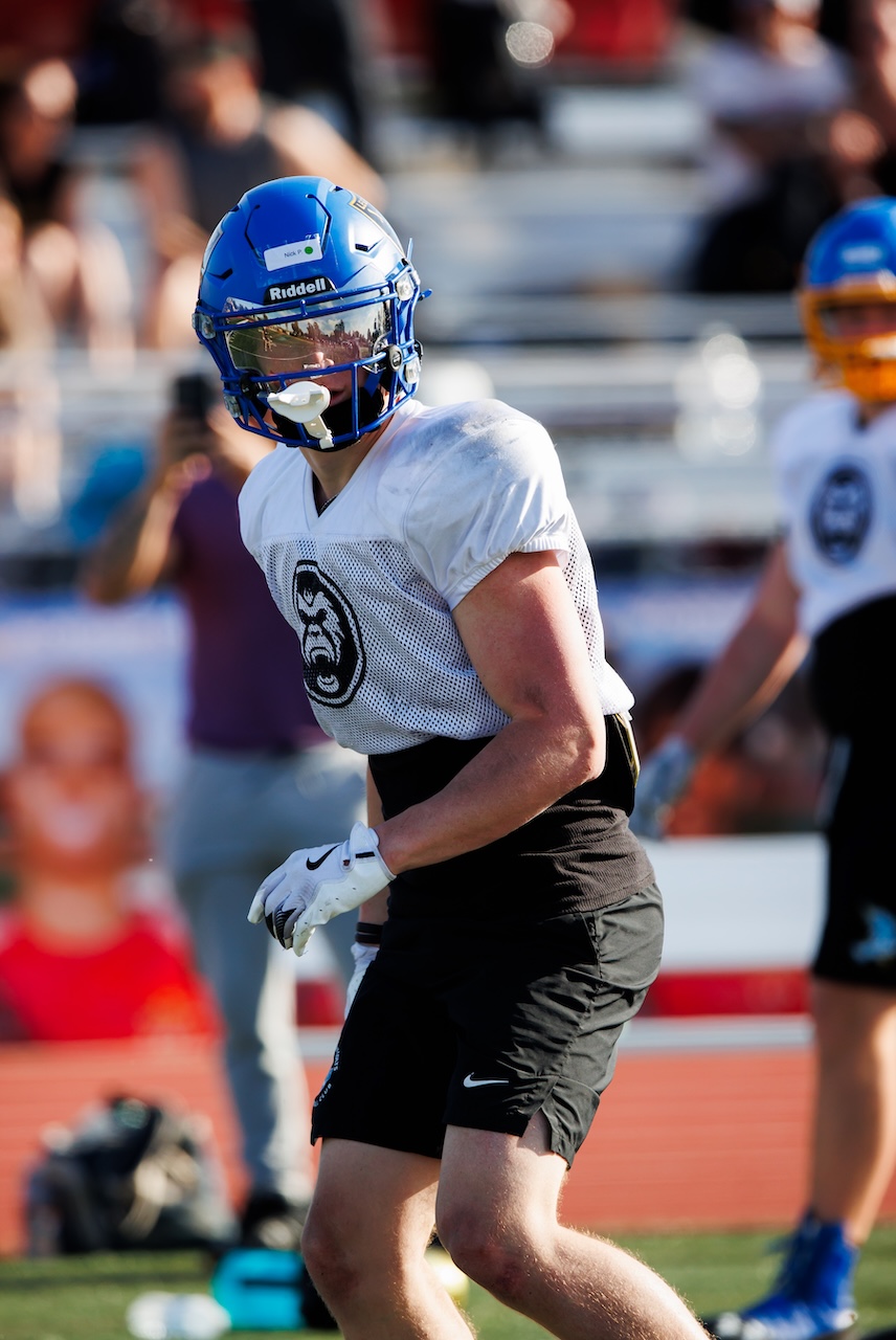 Receiver in his stance at RAW Sports camp